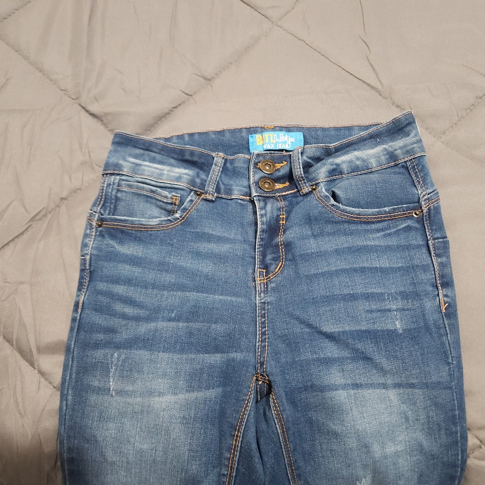 Wax Jeans Juniors 0 24x26.5 Low Rise Skinny Distressed Medium Wash - Picture 2 of 13